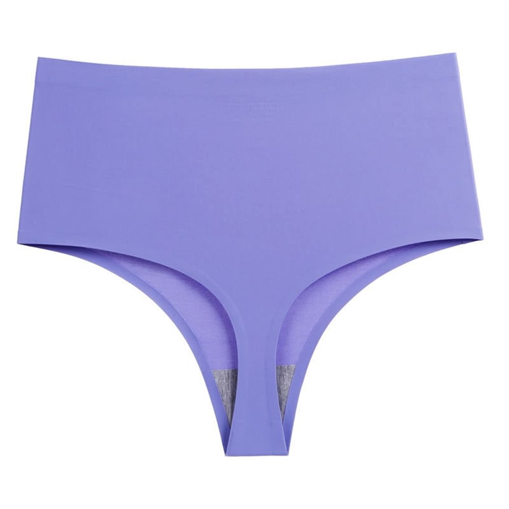 3XL Plus Size Ice Silk Thongs for Plump Women High Waist Seamless Solid Underwear Large Shapewear Abdomen Hips G-String (Color : Purple, Size : XL(55-75kg))
