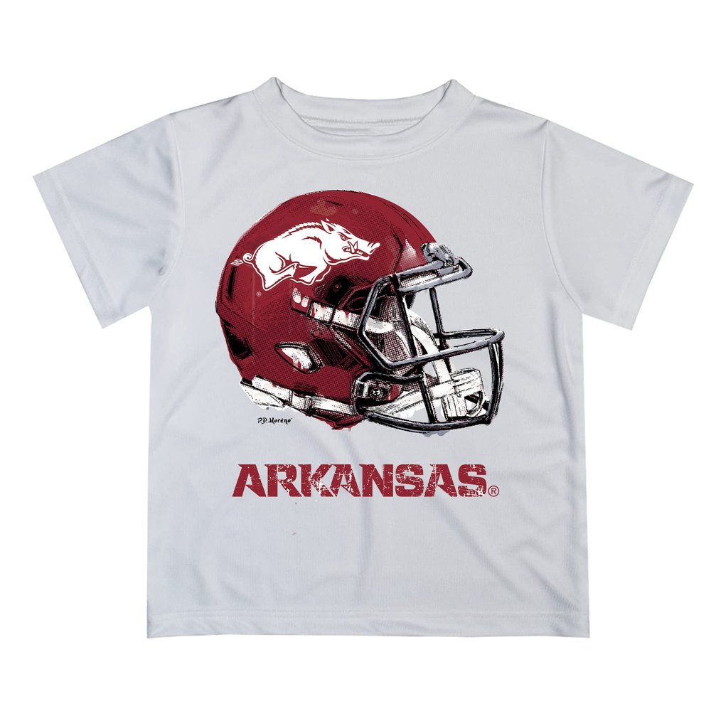 Arkansas Razorbacks Original Dripping Football Helmet White T-Shirt
