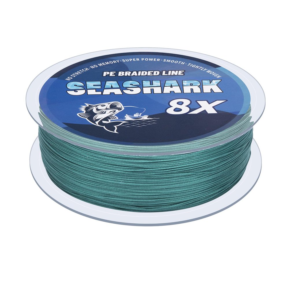 Seashark Braided Fishing Line Color Never Fade 8 Strands Super Strong PE Fishing Line (Moss Green, 15lb 0.16mm-100m/109Yards)