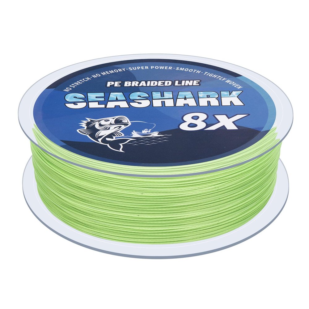 Seashark Braided Fishing Line Color Never Fade 8 Strands Super Strong PE Fishing Line (Fluorescent Green, 15lb 0.16mm-100m/109Yards)