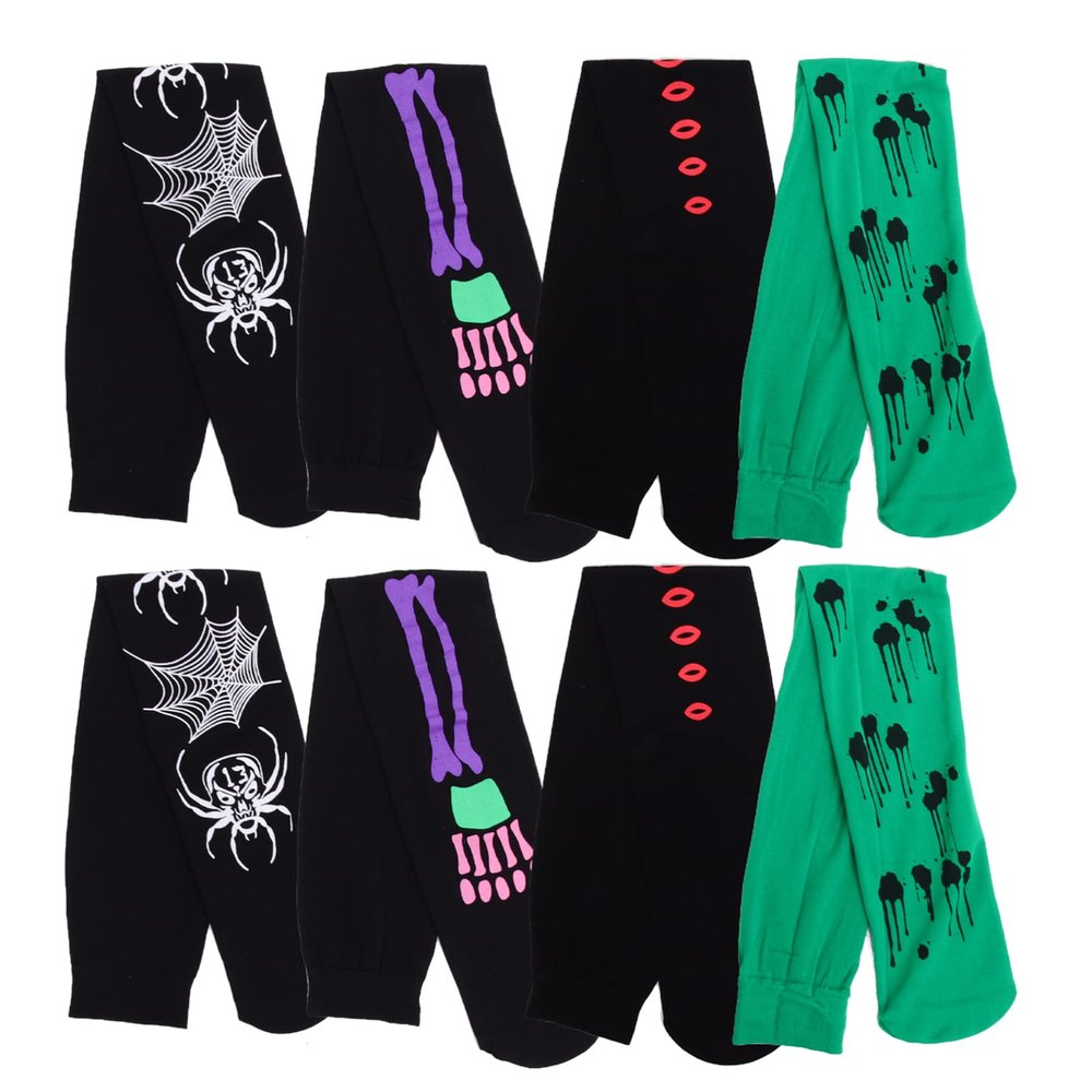 Stockings for Dress- Up 4 Pairs High Long Stockings Over Knee Socks Skull Bloody Spider Web Pattern Socks Halloween Cosplay Costume Stockings for Halloween Party Favors Gifts