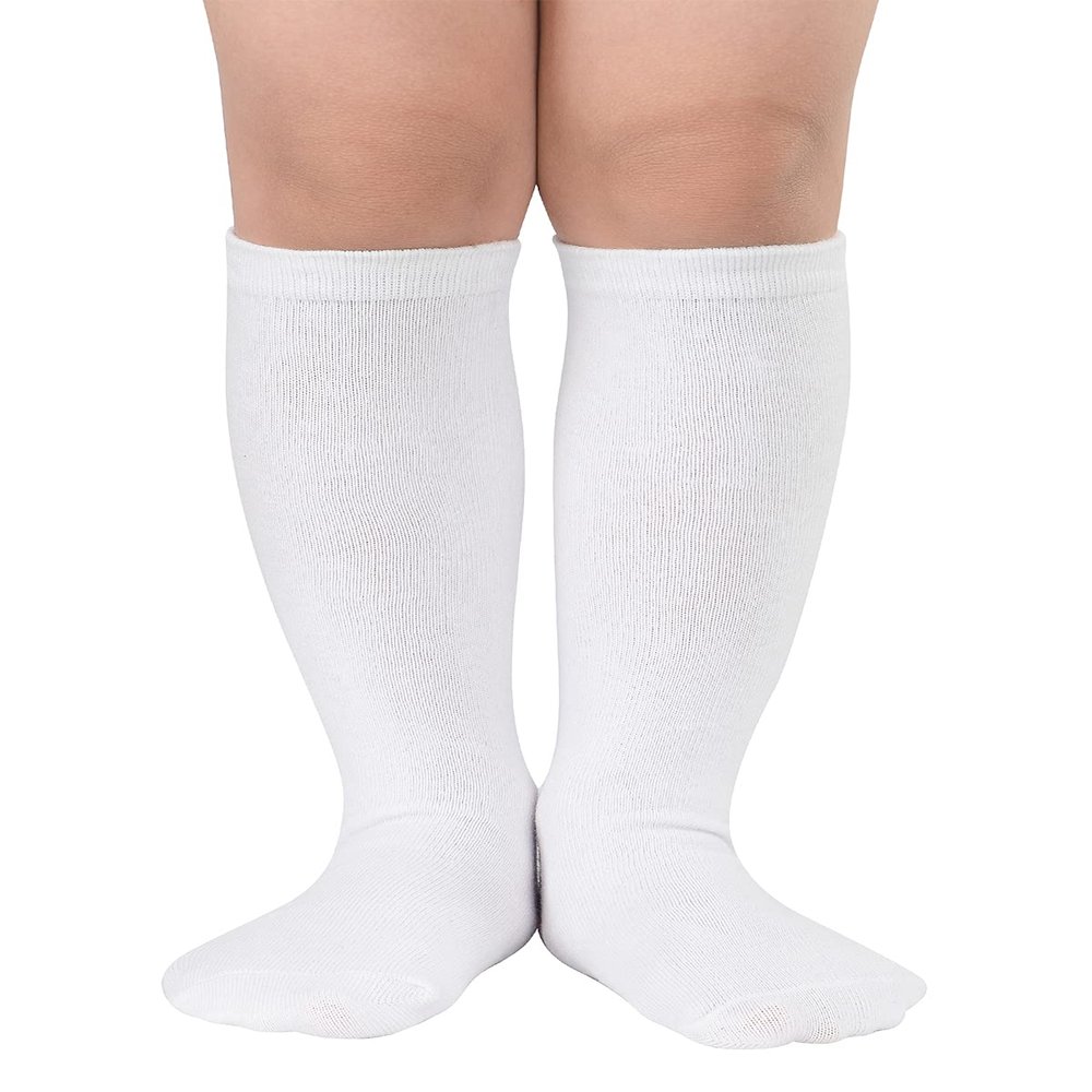 Knee High Tube Socks Kids Soccer Socks School Uniform Sports Toddler Cotton Socks Stockings for Boys Girls 1 Pair White 1-3T