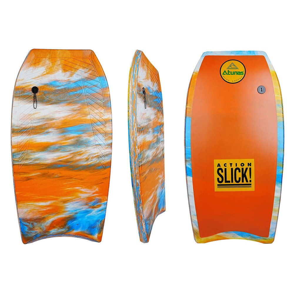 ATUNAS Body Boards, 33"-43" Bodyboard for Beach with Wrist Leash, Solid PE/EVA Closed-Cell Waterproof Foam, Surfing for Kids and Adults (Sunrise, 43 inch)