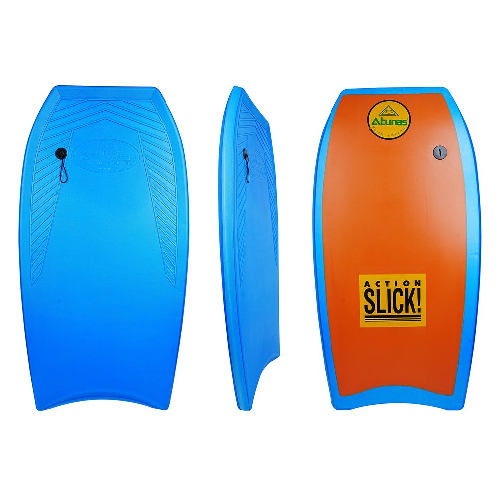 ATUNAS Body Boards, 33"-43" Bodyboard for Beach with Wrist Leash, Solid PE/EVA Closed-Cell Waterproof Foam, Surfing for Kids and Adults (Blue/Orange, 43 inch)