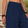 DGHM-JLMY Women's Solid Cotton Fashion Loose Casual Pants Pockets Linen Trousers Elastic Waist Lightweight Joggers Long Pants (Dark Blue,Small,5,OZ) view 2