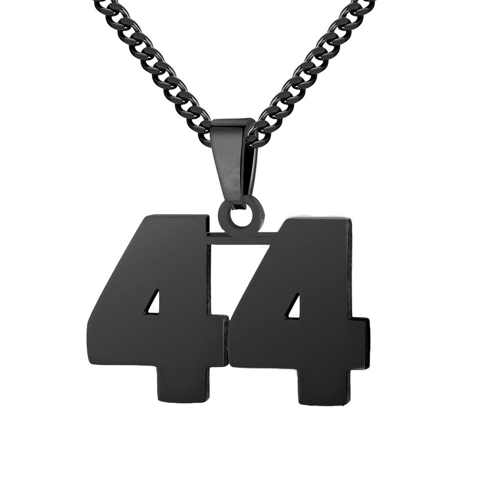 Number Necklace for Men 0-99 Athletes Jersey Number Necklace Stainless Steel Chain 22+2 inch Personalized Number Charm Pendant Inspirational Jewelry Basketball Baseball Football Gift for Men(Black44)