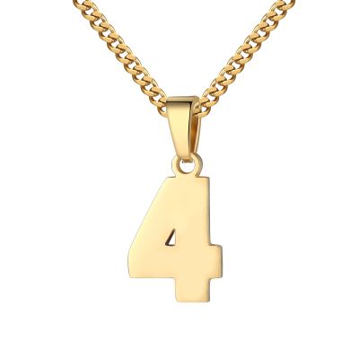 Number Necklace for Men 0-99 Athletes Jersey Number Necklace Stainless Steel Chain 22+2 inch Personalized Number Charm Pendant Inspirational Jewelry Basketball Baseball Football Gift for Men(Gold4)