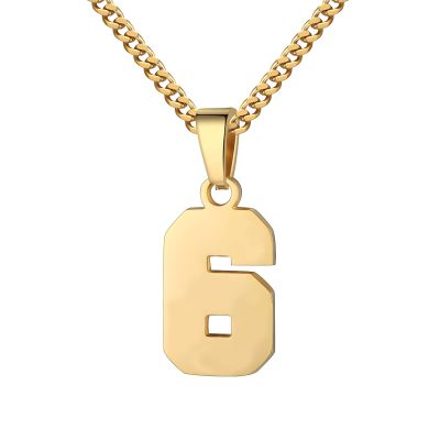 Number Necklace for Men 0-99 Athletes Jersey Number Necklace Stainless Steel Chain 22+2 inch Personalized Number Charm Pendant Inspirational Jewelry Basketball Baseball Football Gift for Men(Gold6)