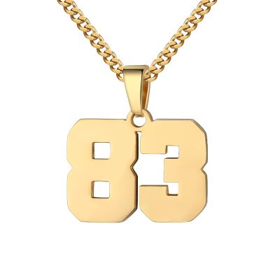 Number Necklace for Men 0-99 Athletes Jersey Number Necklace Stainless Steel Chain 22+2 inch Personalized Number Charm Pendant Inspirational Jewelry Basketball Baseball Football Gift for Men(Gold83)