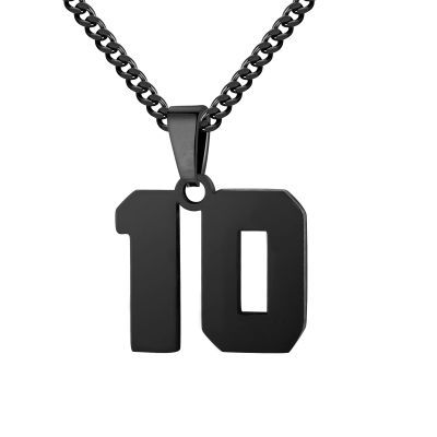 Number Necklace for Men 0-99 Athletes Jersey Number Necklace Stainless Steel Chain 22+2 inch Personalized Number Charm Pendant Inspirational Jewelry Basketball Baseball Football Gift for Men(Black10)