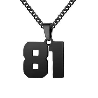 Number Necklace for Men 0-99 Athletes Jersey Number Necklace Stainless Steel Chain 22+2 inch Personalized Number Charm Pendant Inspirational Jewelry Basketball Baseball Football Gift for Men(Black81)
