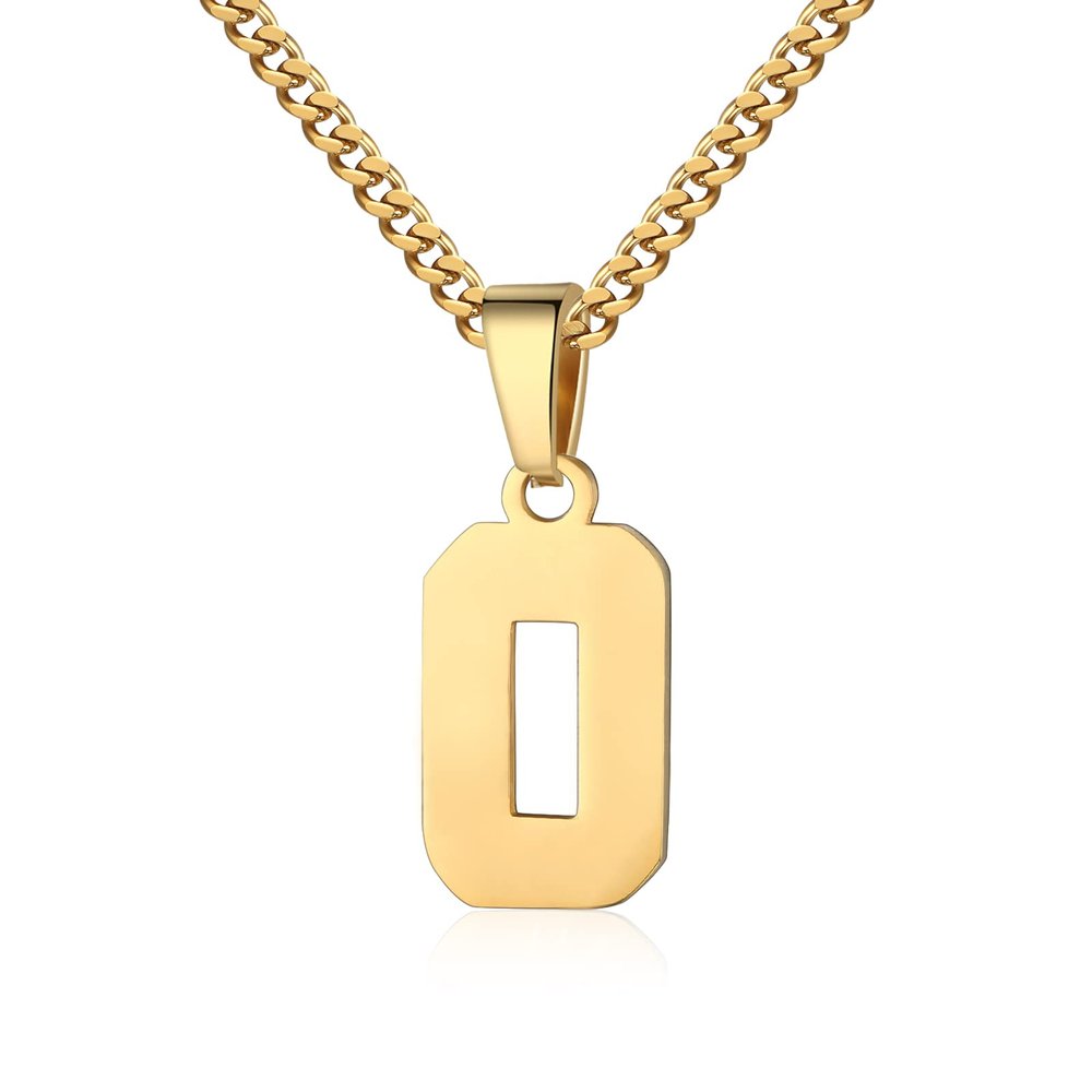 Number Necklace for Men 0-99 Athletes Jersey Number Necklace Stainless Steel Chain 22+2 inch Personalized Number Charm Pendant Inspirational Jewelry Basketball Baseball Football Gift for Men(Gold0)