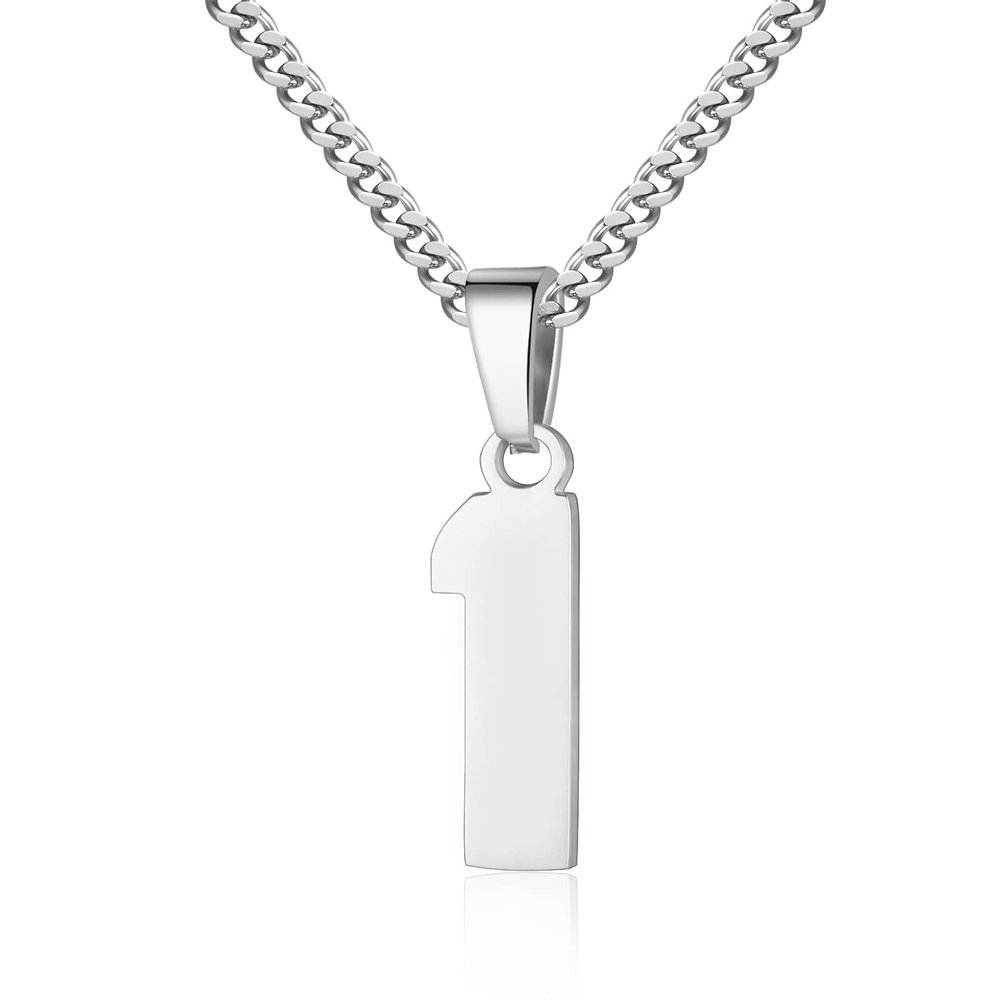 Number Necklace for Men 0-99 Athletes Jersey Number Necklace Stainless Steel Chain 22+2 inch Personalized Number Charm Pendant Inspirational Jewelry Basketball Baseball Football Gift for Men(Silver1)