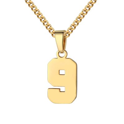 Number Necklace for Men 0-99 Athletes Jersey Number Necklace Stainless Steel Chain 22+2 inch Personalized Number Charm Pendant Inspirational Jewelry Basketball Baseball Football Gift for Men(Gold9)