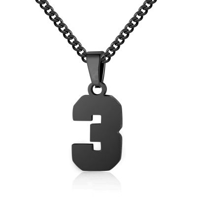 Number Necklace for Men 0-99 Athletes Jersey Number Necklace Stainless Steel Chain 22+2 inch Personalized Number Charm Pendant Inspirational Jewelry Basketball Baseball Football Gift for Men(Black3)