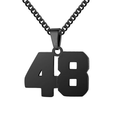Number Necklace for Men 0-99 Athletes Jersey Number Necklace Stainless Steel Chain 22+2 inch Personalized Number Charm Pendant Inspirational Jewelry Basketball Baseball Football Gift for Men(Black48)