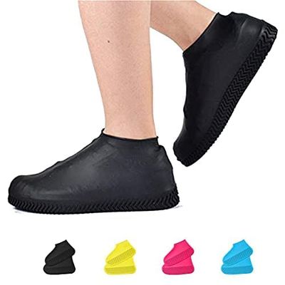 VBoo Waterproof Shoe Covers, Non-Slip Water Resistant Overshoes Silicone Rubber Rain Shoe Cover Outdoor cycling Protectors apply to Men, Women, Kids (X-Large, Black)