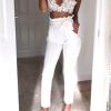 DGHM-JLMY Women's High Waist Free Belt Pencil Pants Elastic Belted Casual Loose Pants Paper Bag Pants Pockets Tie Cropped (White,Small,5,OZ) view 3
