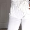 DGHM-JLMY Women's High Waist Free Belt Pencil Pants Elastic Belted Casual Loose Pants Paper Bag Pants Pockets Tie Cropped (White,Small,5,OZ) view 4