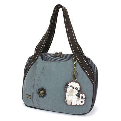 CHALA Bowling Bag - White Shih Tzu - Indigo