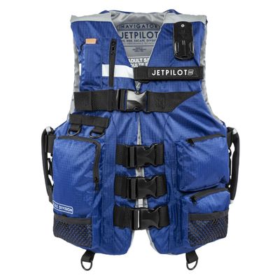 Jet Pilot - L.R.E. Navigator Nylon CGA Utility Vest - Coast Guard Approved Personal Flotation Device - Watesports Safety Vest (S/M, Navy/Gray)