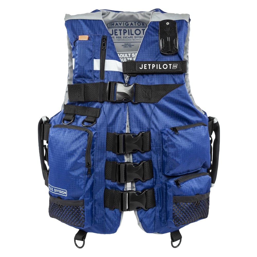 Jet Pilot - L.R.E. Navigator Nylon CGA Utility Vest - Coast Guard Approved Personal Flotation Device - Watesports Safety Vest (S/M, Navy/Gray)