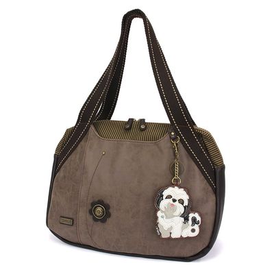 CHALA Bowling Bag - White Shih Tzu - Stone Gray