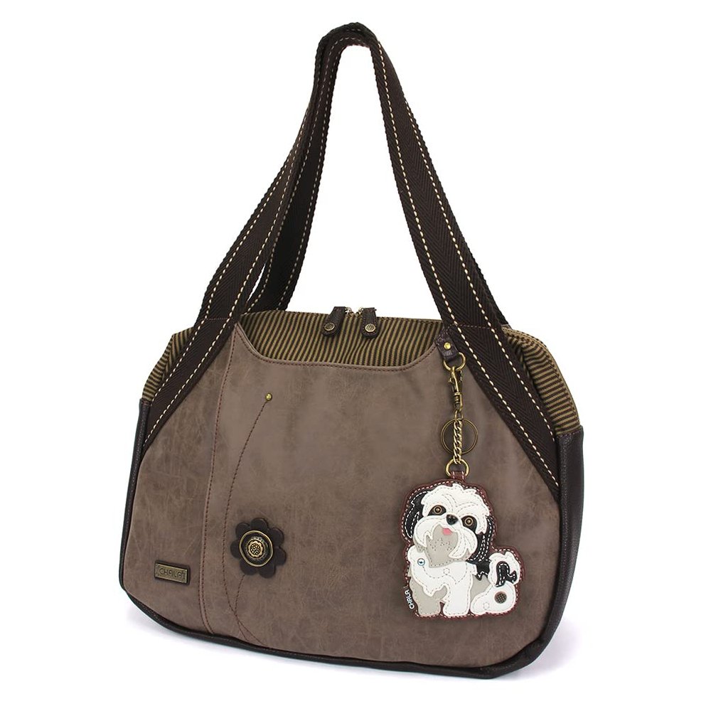 CHALA Bowling Bag - White Shih Tzu - Stone Gray