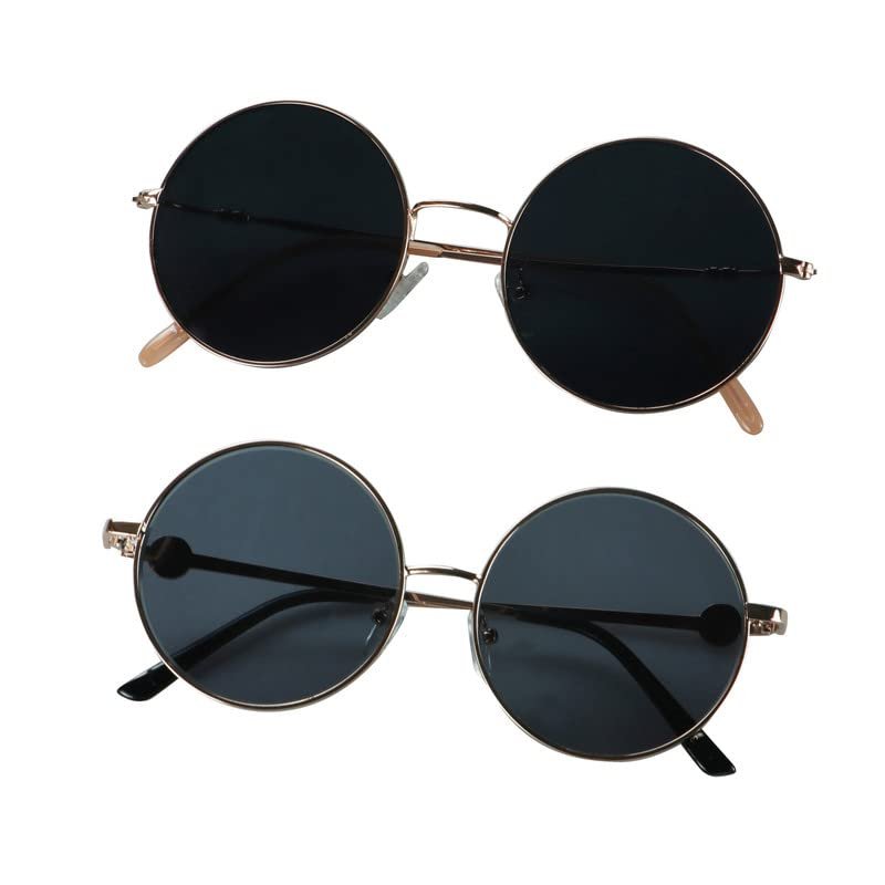 2 Pack Vintage Round Sunglasses for Men and Women UV400 Protection Outdoor Shades with Rose Gold+Rose Gold +0.50 Magnification Frame