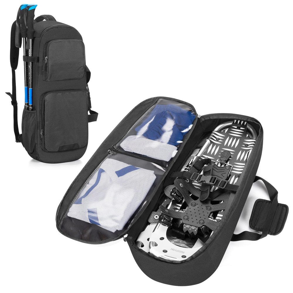 DSLEAF Snow Shoes Bag for 19-25 Snowshoes, Snowshoes Backpack with Pockets for A Pair of Poles and Other Accessories, Easy to Carry with Shoulder Strap and Handle, Bag Only