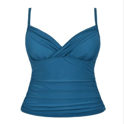 coastal rose Plus Size Swim Tops for Women V Neck Ruched Bathing Suit Tankini Tops Wrap Swimwear US18 Aquamarine Blue