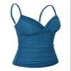 coastal rose Plus Size Swim Tops for Women V Neck Ruched Bathing Suit Tankini Tops Wrap Swimwear US18 Aquamarine Blue view 2