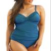 coastal rose Plus Size Swim Tops for Women V Neck Ruched Bathing Suit Tankini Tops Wrap Swimwear US18 Aquamarine Blue view 4