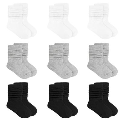 Auranso Girl Knee High Cotton Socks 9 Pairs Girls Long Crew Socks Color F 13-15 Years
