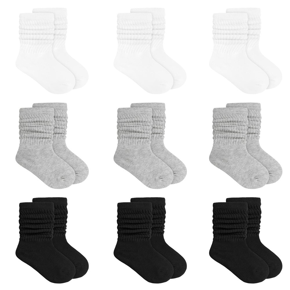 Auranso Girl Knee High Cotton Socks 9 Pairs Girls Long Crew Socks Color F 13-15 Years