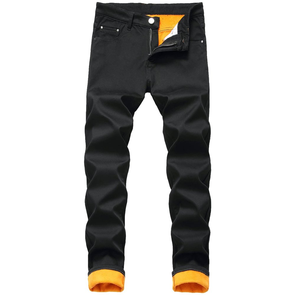 Men's Thermal Fleece Lined Jeans Slim Fit Thicken Stretch Warm Denim Pants Winter Skinny Straight Leg Jean Trousers (Black,38)