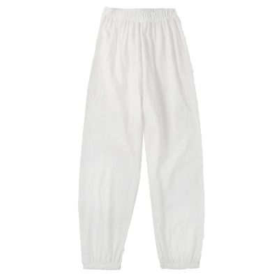 DGHM-JLMY Women's Summer Loose Casual Pants Linen Cropped Harem Pants Tapered Cropped Fashion Solid Elastic Waist Trousers (White,Small,5,OZ)