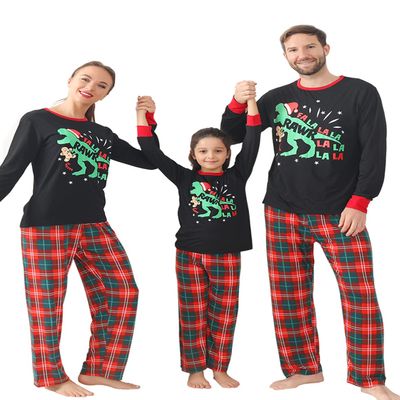ANGELGGH Matching Christmas Pajamas for Family, Cute Vacation PJs Sets for Couples/Women/Men, Xmas 2 Piece Jammies Sleepwear (Youth, 2-3T, Black Dinosaur)