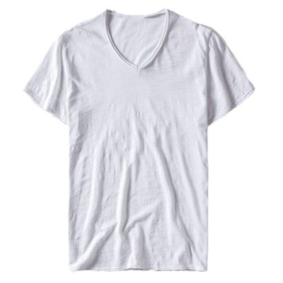 Summer V-Neck T-Shirt Men Combed Cotton Short Sleeve T Shirt Men's Fitness Undershirt Tops White L