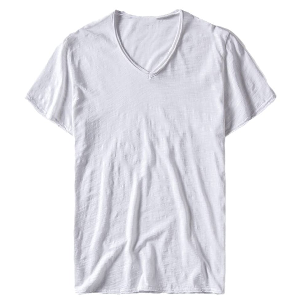 Summer V-Neck T-Shirt Men Combed Cotton Short Sleeve T Shirt Men's Fitness Undershirt Tops White L