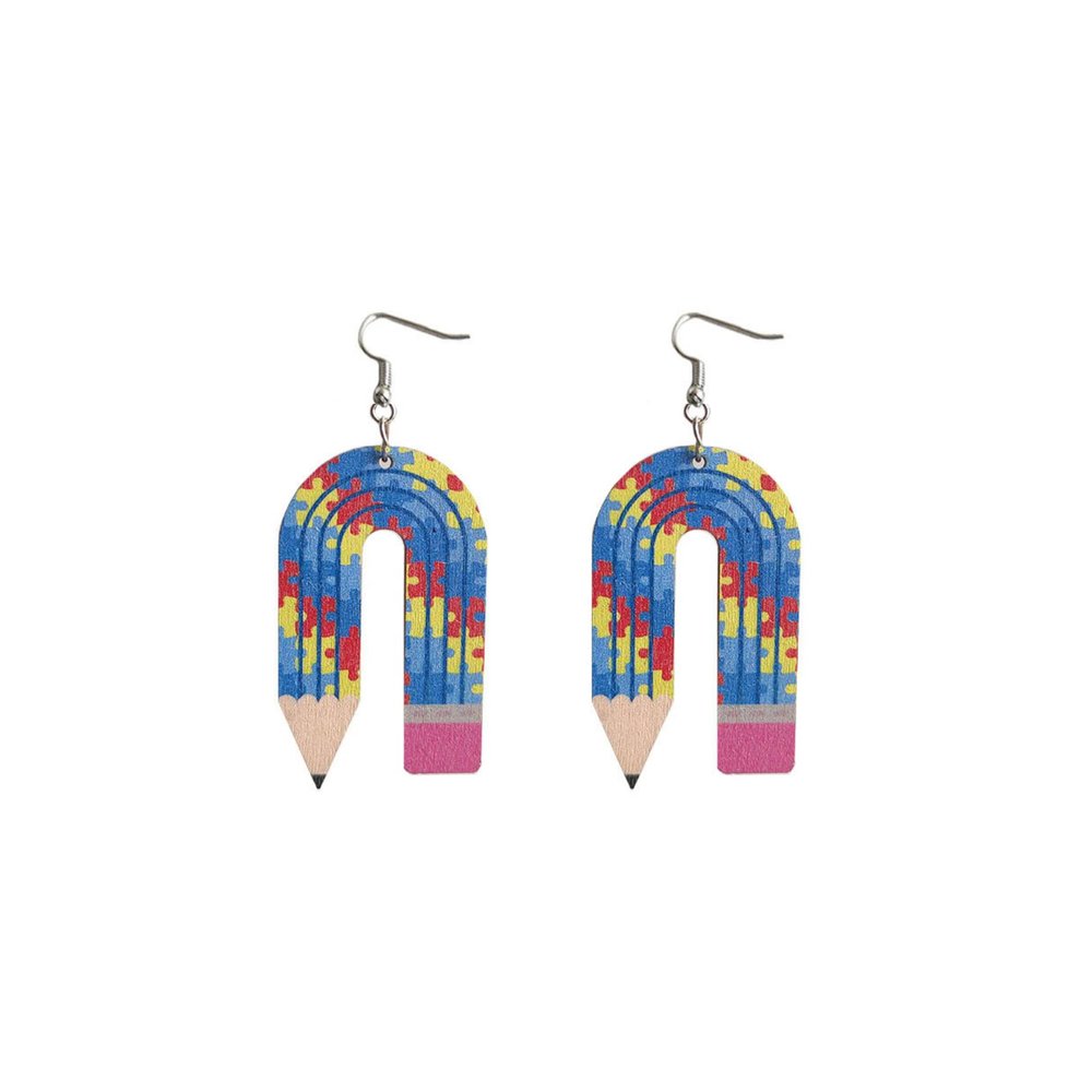 3 Pairs Teacher Pencil Dangle Earrings Colorful Leopard Print Pencil Shape Acrylic Earrings Funny Holiday School Students Back to School Jewelry Gifts for Teacher Appreciation