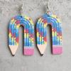 3 Pairs Teacher Pencil Dangle Earrings Colorful Leopard Print Pencil Shape Acrylic Earrings Funny Holiday School Students Back to School Jewelry Gifts for Teacher Appreciation view 2