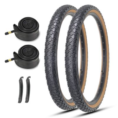 MOHEGIA 26 Inch Cruiser Bike Tires Replacement Set with 2 Pack 26x2.125 Inch Folding Bicycle Tires,Tubes and Tire Levers for Beach Cruiser City Bikes/Brown Side Wall