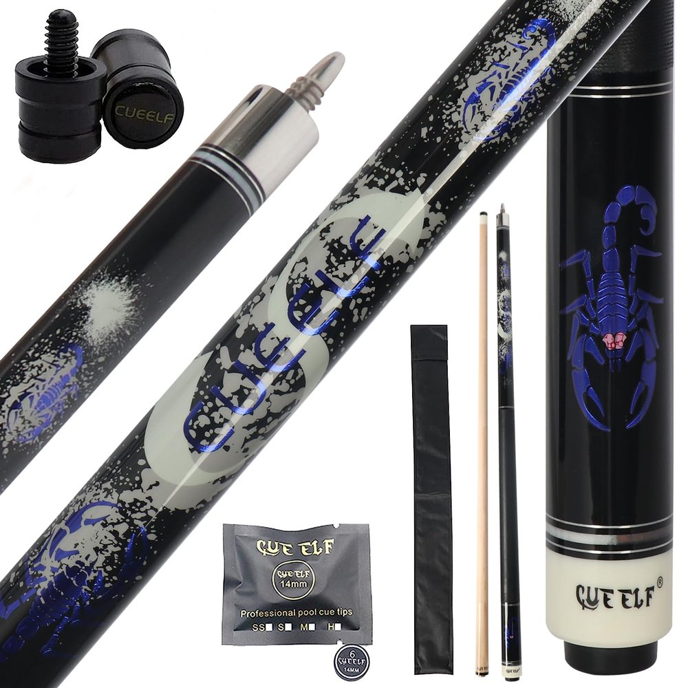 CUEELF Pool Cue Stick 58inch Hardwood Maple Pool Cue Billiard Table Stick 13mm Tip Billiard House Bar Pool Cue
