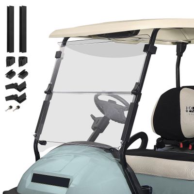 10L0L Golf Cart Windshield for Club Car Precedent 2004-Up, Tempo, 2017-Up Onward, Clear/Tinted Fold Down Club Car Windshield Anti-UV Impact Resistant, HD View, 37.5"W X 33.6"H