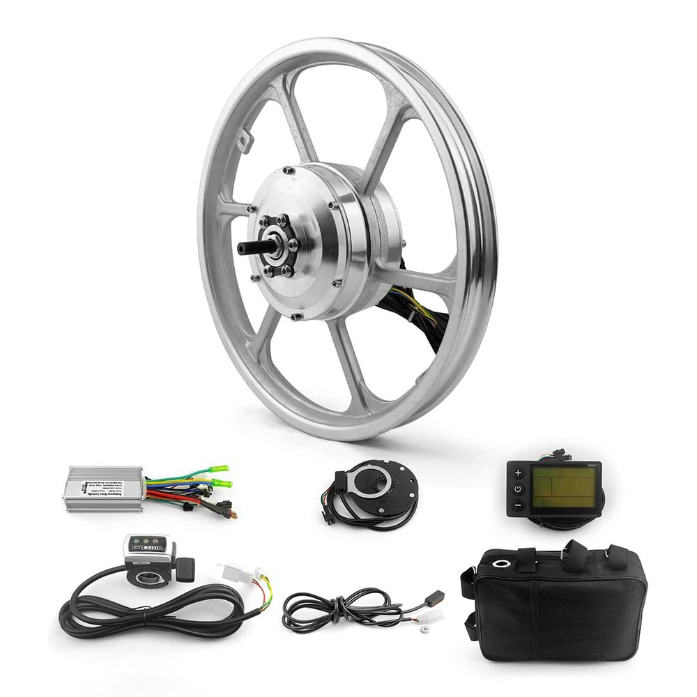 16 Inch Brushless Hub Motor Wheel with LCD Display Pedal Assist Sensor for Small Scooter Front Drive Bike Bicycle with Thumb Throttle