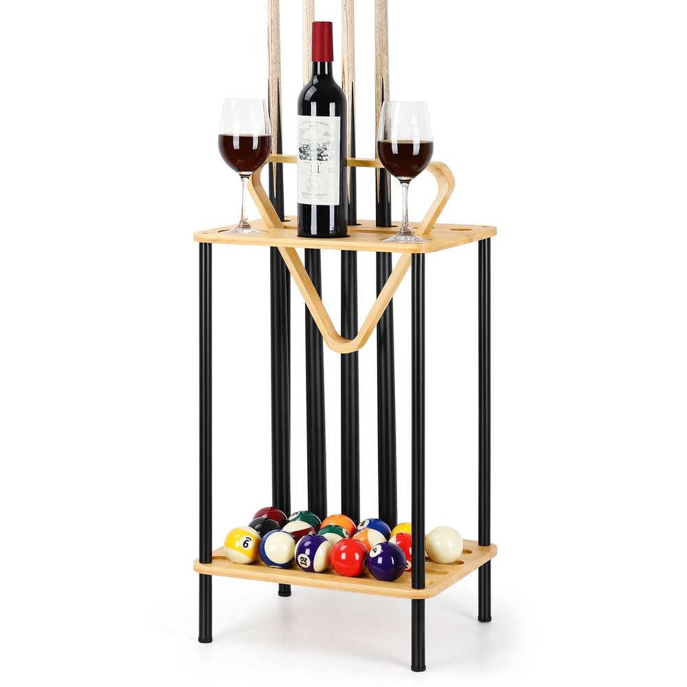 smusei Pool Stick Holder Pool Cue Holder Pool Cue Stick Rack Floor Stand Billiard Stick Holder for Billiard Room Game Room Club Pool Table Accessories Holds 6 Cues, Natural Bamboo