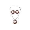 COLORFUL BLING Peace Sign Pendant Necklace Earrings Set Hippie Style Love Peace Necklace 60s 70s Retro Fluorescence Halloween Party Costume Accessory-Set Brown view 1