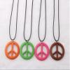 COLORFUL BLING Peace Sign Pendant Necklace Earrings Set Hippie Style Love Peace Necklace 60s 70s Retro Fluorescence Halloween Party Costume Accessory-Set Brown view 3