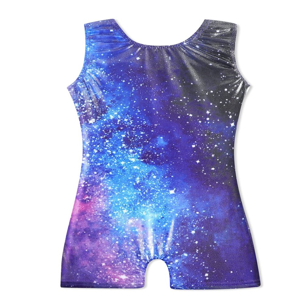 HOZIY Girls Leotards for Gymnastics with Shorts Biketard Bike Size 7-8 Year Old Galaxy Navy Blue Milky Way Starry Sky Stars Shiny Sparkle Tumbling Outfits Little Girls Clothes